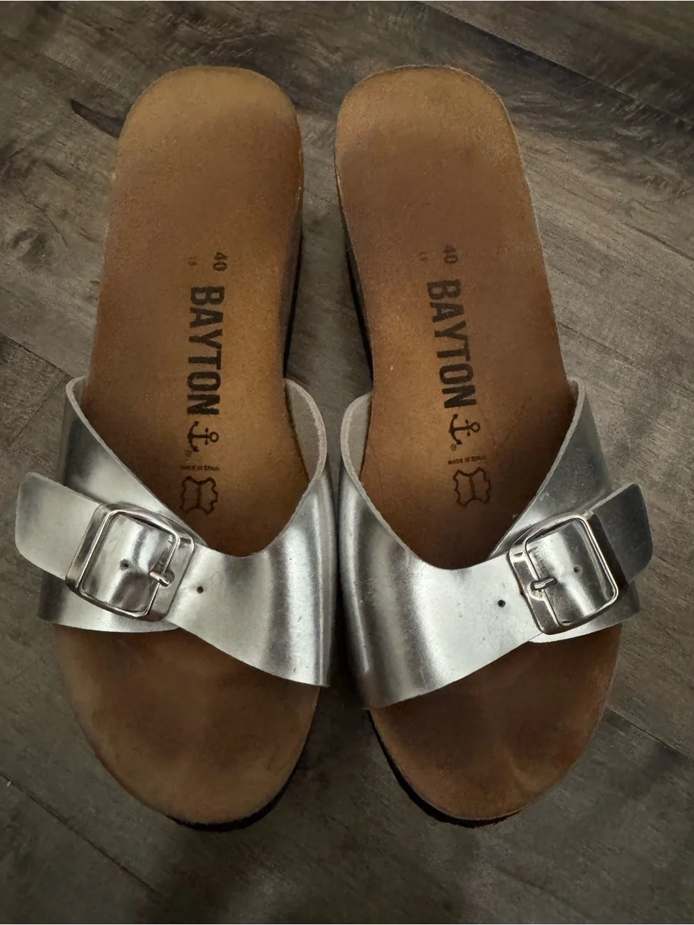 Bayton Luna Silver Cork Wedge Slide Sandals